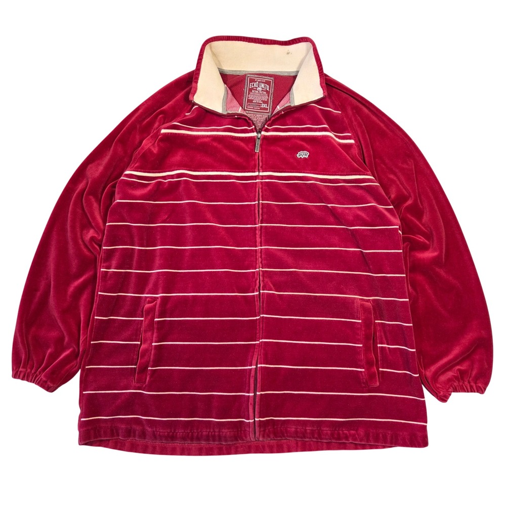Vintage Y2k Ecko Unltd Mens 3XL Velour Track Jacket Red Zip Streetwear Hiphop